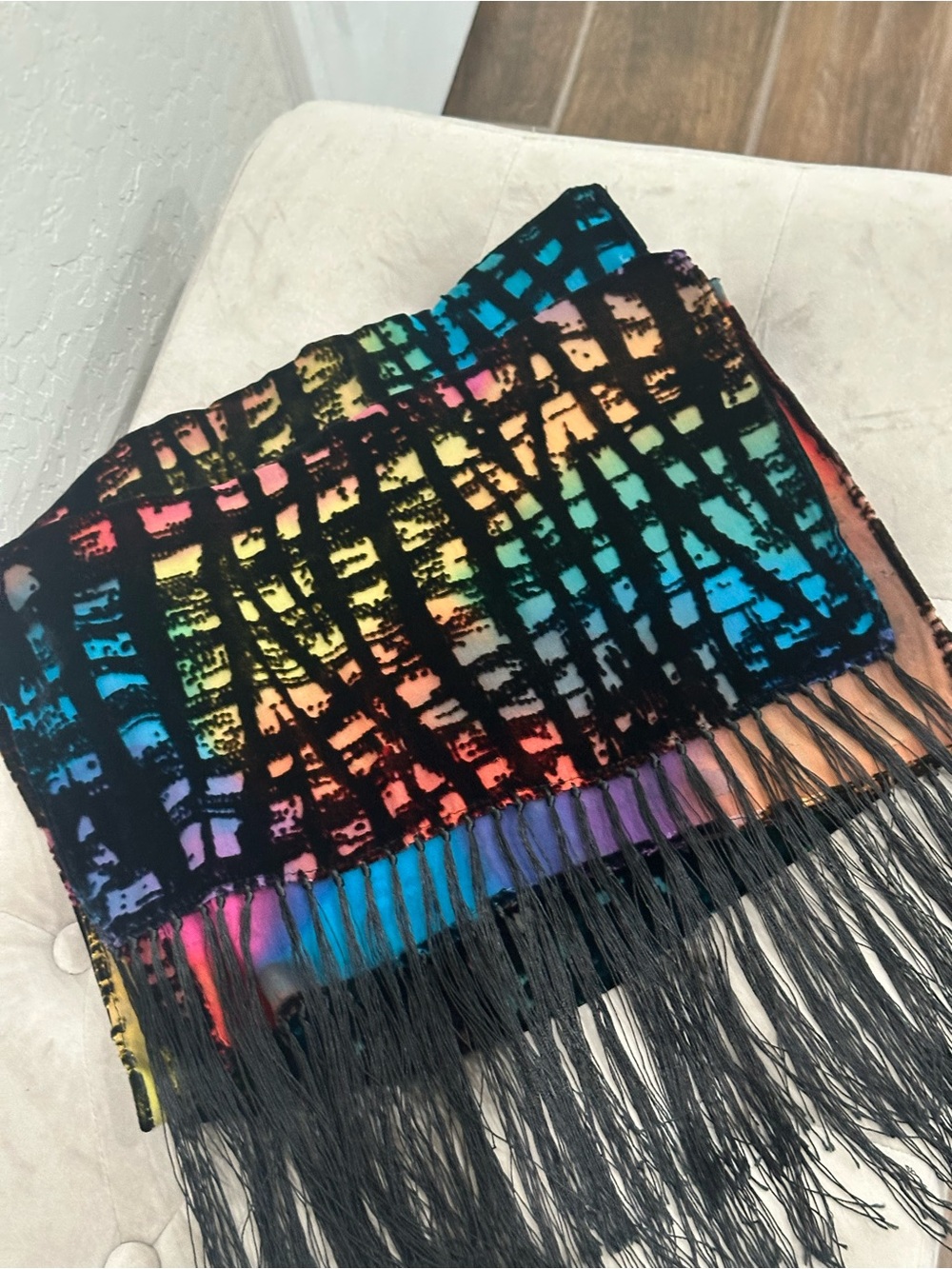 Chico's Multicolor Scarf with Black Grid Accent